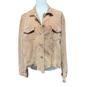 Altar’d State Tan Corduroy Jacket Size Medium Casual Cropped Raw Hem Cotton